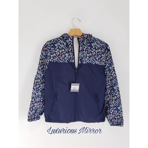 Eddie Bauer Reversible Windy Ridge Hooded Blue Floral Rain Windbreaker Jacket M - Picture 3 of 6